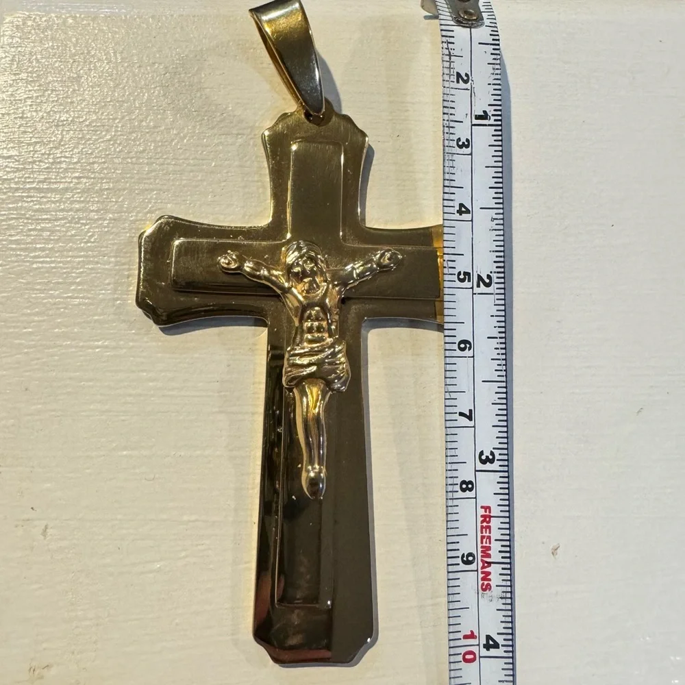 Large Mens Gold Stainless Steel Cross New without tags